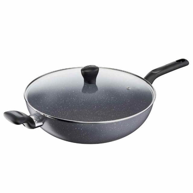 【Tefal 特福】礦石灰系列32CM不沾鍋炒鍋(加蓋)