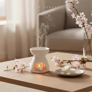 【The Forest 癒森林】SAKURA19春戀櫻花香氛融蠟禮盒融蠟燈+香氛蠟塊4入(蠟磚/櫻花香氛/送禮禮盒/居家香氛)