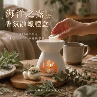 【The Forest 癒森林】海洋之露香氛融蠟禮盒融蠟燈+香氛蠟塊4入(蠟磚/清新香氛/送禮禮盒/居家香氛)