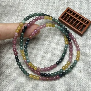 【佰財水晶珠寶】4mm天然巴西老礦彩虹碧璽三圈手串