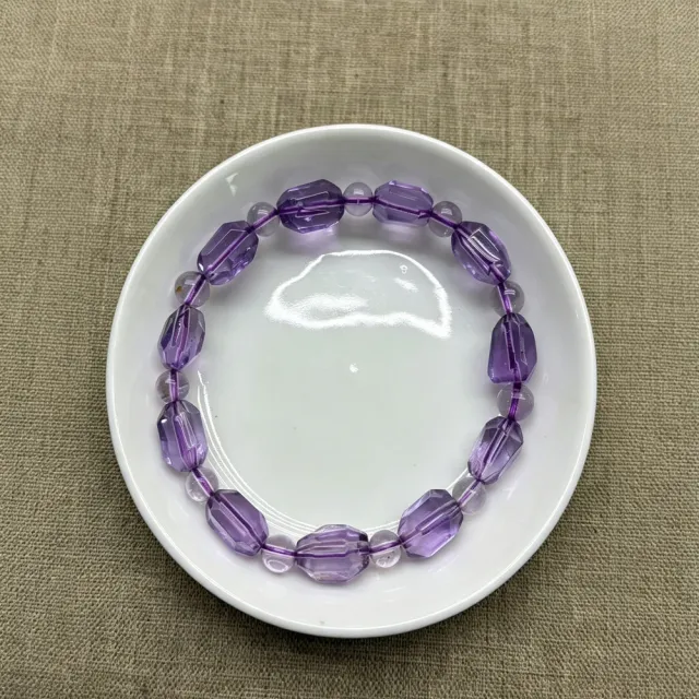 【佰財水晶珠寶】7-8mm天然高品質透體紫水晶隨形桶珠手串