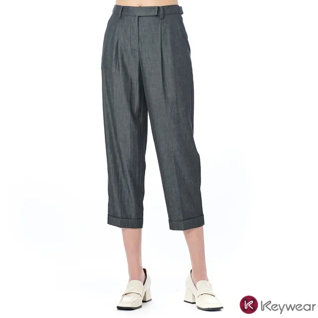 【KeyWear 奇威名品】摺線修身七分褲