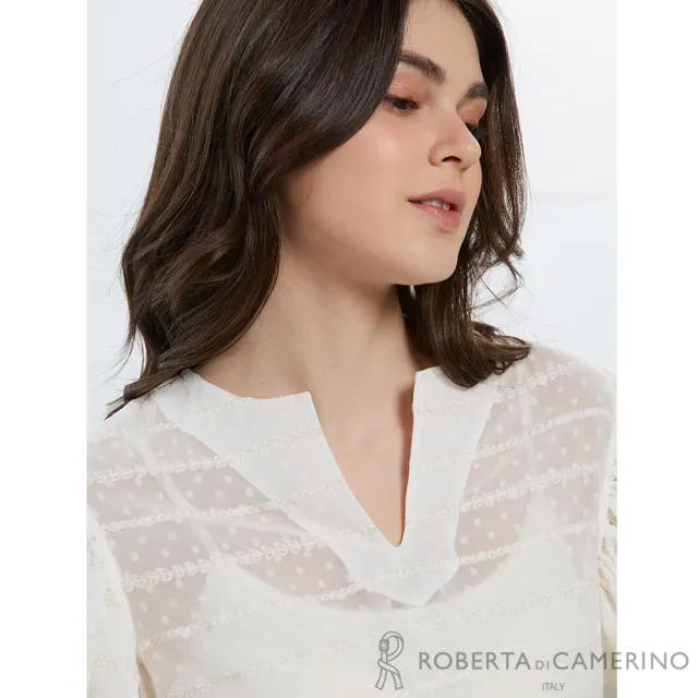 【ROBERTA 諾貝達】優雅仙氣米微透小V領荷葉袖雪紡上衣 DAK06-91