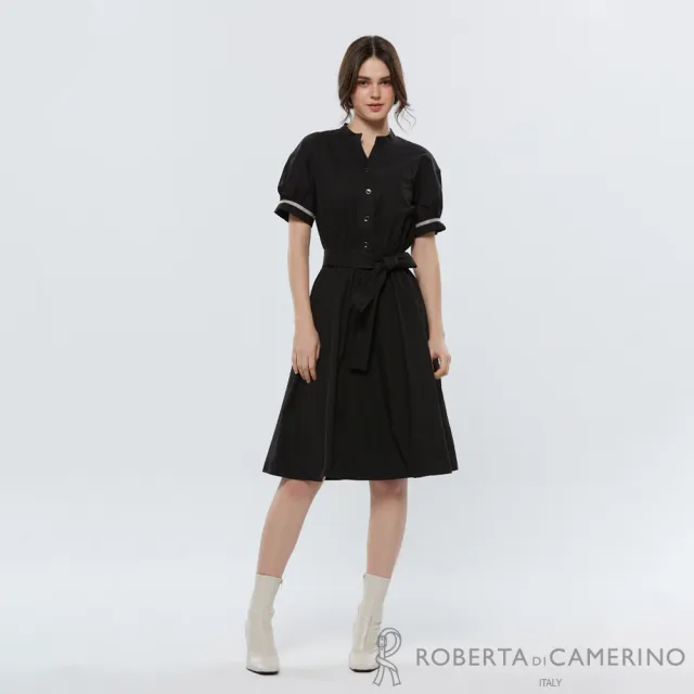 【ROBERTA 諾貝達】立領排釦收腰綁帶襯衫洋裝 DAK08-99