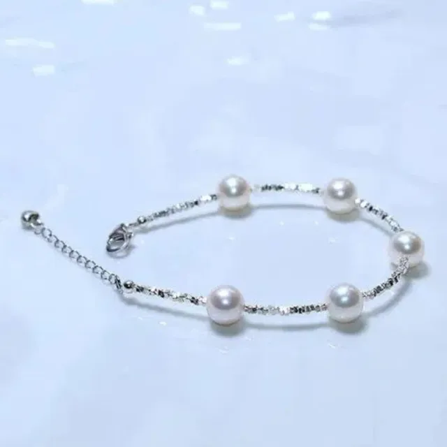海斯珠寶 8-9mm 天然極光淡水珍珠手鍊 S925銀閃耀碎銀子滿天星手鐲 經典五珠串鏈 俏皮靈動