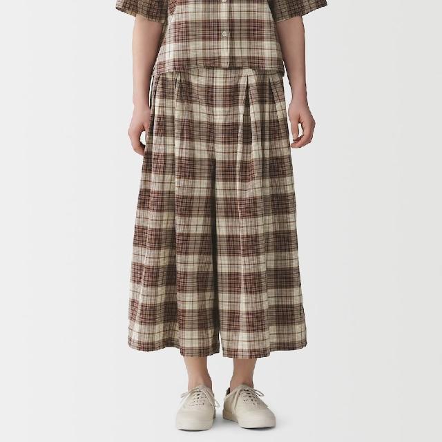 【MUJI 無印良品】女馬杜拉斯格紋褲裙(米色格紋/藍格紋)