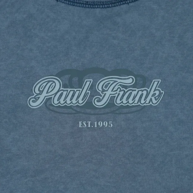 【Paul Frank 大嘴猴】女 T恤 上衣 休閒短袖 短版水洗繡花T 藍(P6221006-82)