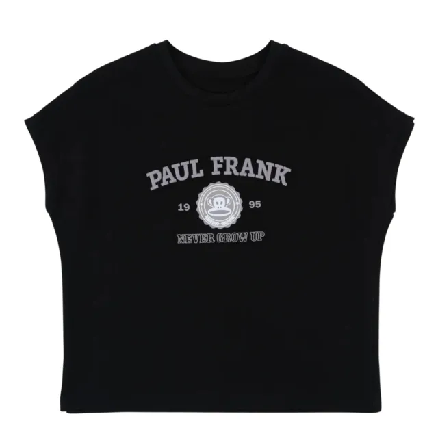 【Paul Frank 大嘴猴】女 T恤 上衣 休閒短袖 連袖繡花T 黑(P6221008-20)