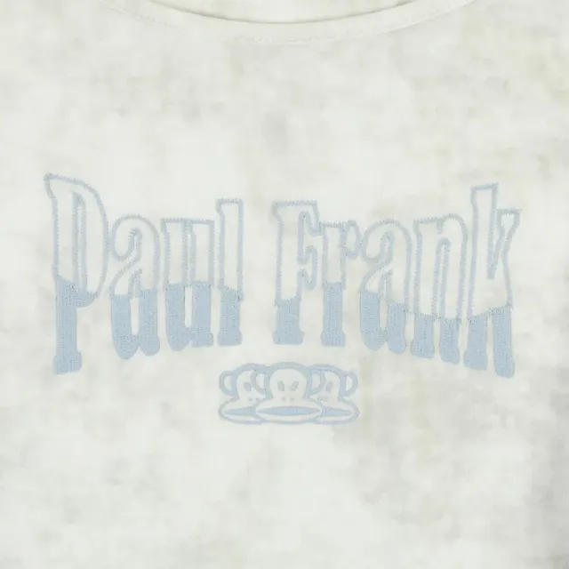 【Paul Frank 大嘴猴】女 T恤 上衣 休閒短袖 假兩件 抽皺繡花T 灰(P6221492-12)