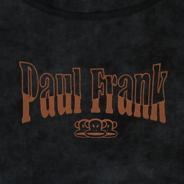 【Paul Frank 大嘴猴】女 T恤 上衣 休閒短袖 假兩件 抽皺繡花T 黑(P6221492-20)