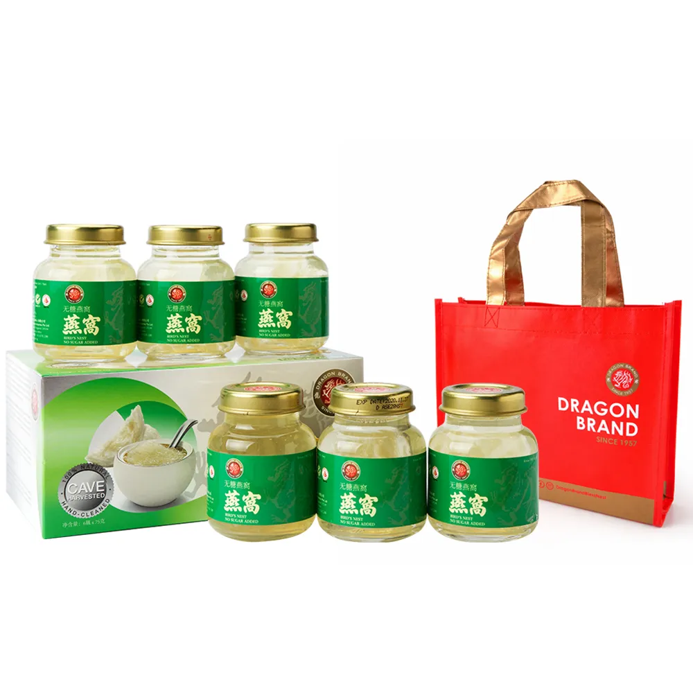 【Dragon Brand 龍標燕窩】高級官燕無糖燕窩 75g x6瓶裝（盒）新加坡製造原裝進口 SGS國際食品安全認證