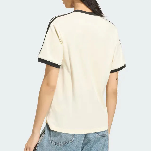 【adidas 愛迪達】3 Stripes Tee 女款 白黑色 三葉草 圓領 修身 T恤 休閒 短袖 KX1881