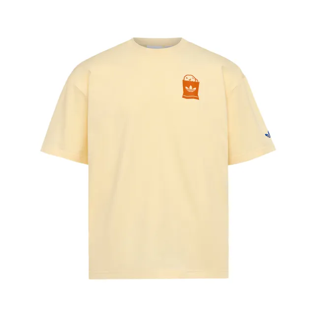 【adidas 愛迪達】Food Tee SS 男款 女款 淺黃色 寬鬆 印花 棉質 T恤 運動 休閒 短袖 LC6507