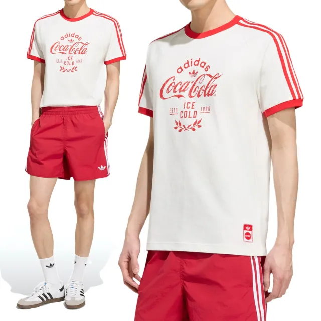 【adidas 愛迪達】Cc Cali Tee 男款 白紅色 可口可樂 聯名 印花 T恤 運動 休閒 短袖 KY2114