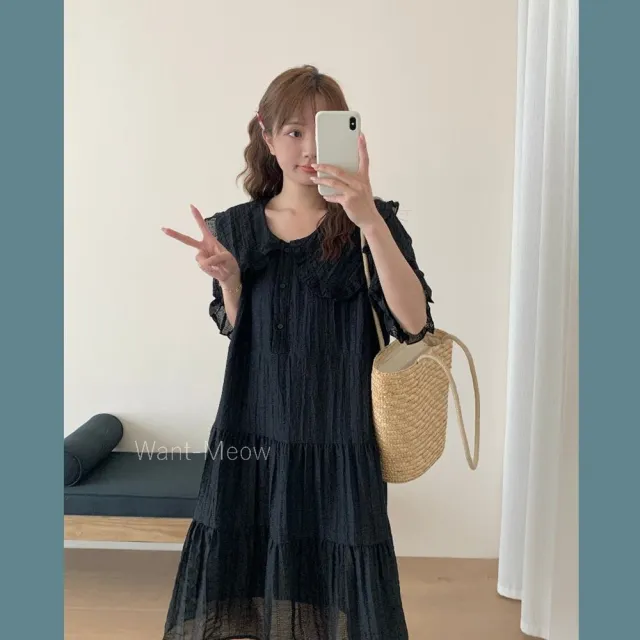 【Want-Meow】90公斤可穿/獨家加大寶寶領有內裡連身長洋長裙洋裝(大碼/大尺碼/加大碼/孕婦裝/洋裝)