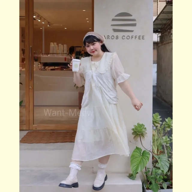 【Want-Meow】90公斤可穿/獨家加大寶寶領有內裡連身長洋長裙洋裝(大碼/大尺碼/加大碼/孕婦裝/洋裝)
