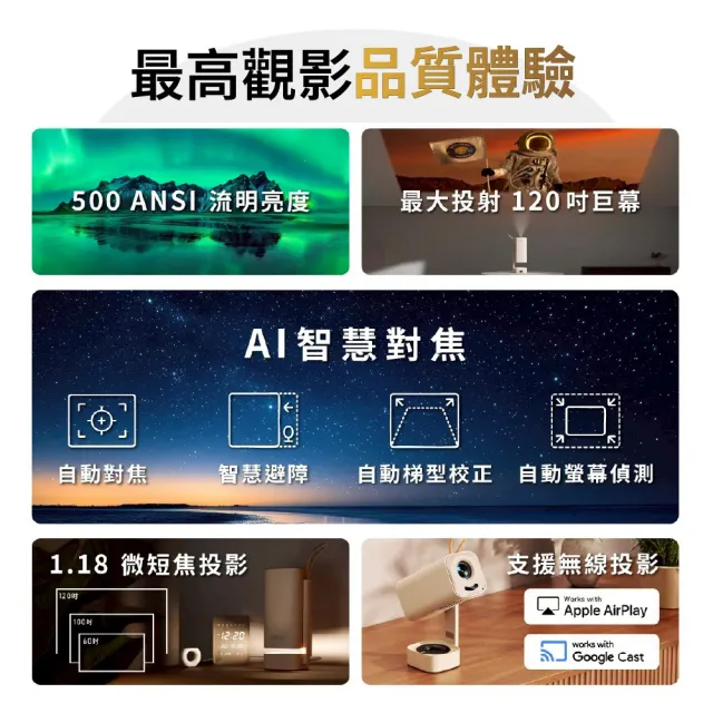 【YABER】T1 PRO 小影霸 便攜式180°旋轉智能投影機