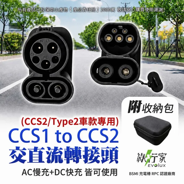 【EVOLUX 綠行家】CCS1 to CCS2 電動車充電轉接頭 美規轉歐規 快充+慢充 充電槍轉接(J1772 to TYPE2)