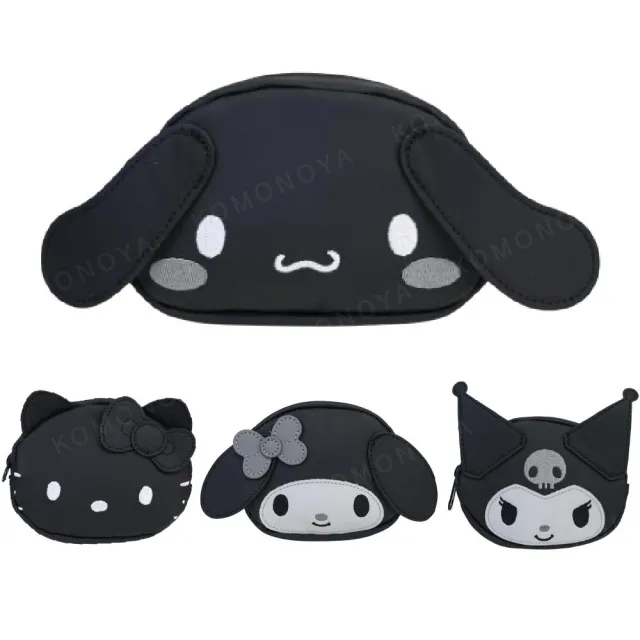 【小禮堂】雙11 Sanrio 三麗鷗 皮質造型拉鍊化妝包 黑白大臉款 Kitty 布丁狗 大耳狗 花小兔
