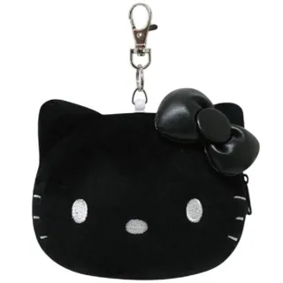 【小禮堂】Sanrio 三麗鷗 絨毛玩偶伸縮票卡零錢包 黑白風格款 Kitty 美樂蒂 布丁狗 花小兔