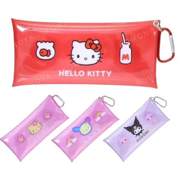 【小禮堂】Sanrio 三麗鷗 Hello Kitty PVC扣式長型收納包附扣環 大臉款 Kitty 花小兔 酷洛 