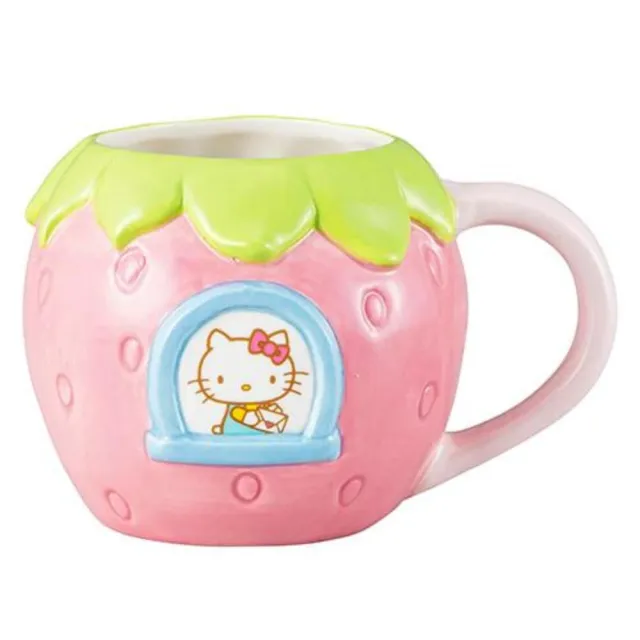 【小禮堂】Sanrio 三麗鷗 Hello Kitty 造型陶瓷馬克杯 360ml 粉草莓款