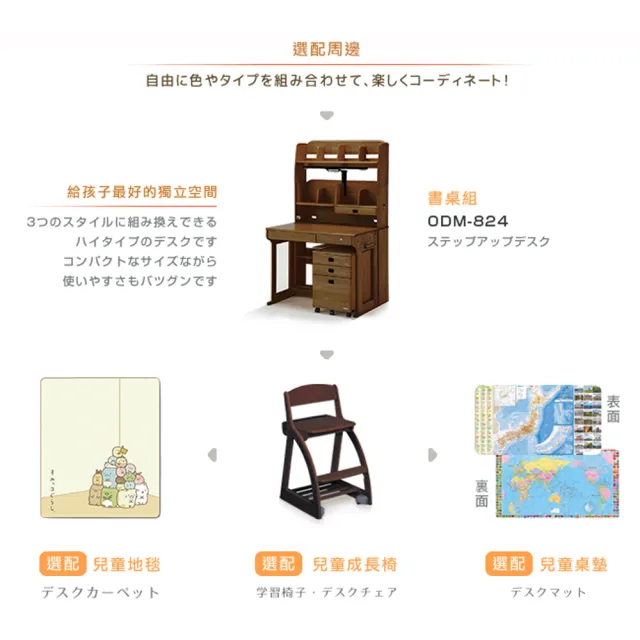 【KOIZUMI】Woody兒童成長實木書桌組ODM-824(成長書桌組)
