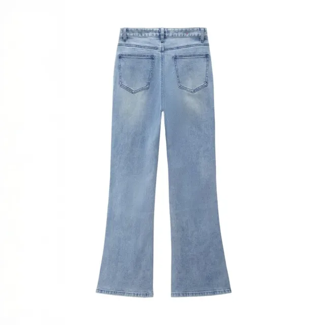 【GIORDANO 佐丹奴】韓系選品 女裝水洗中低腰微喇叭牛仔褲(62 中藍)
