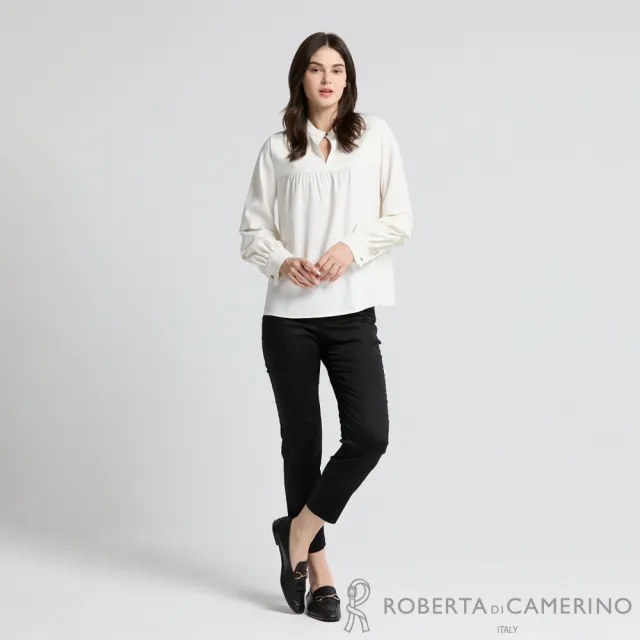 【ROBERTA 諾貝達】氣質白法式小立領開襟胸前抓褶上衣 DBJ57-91