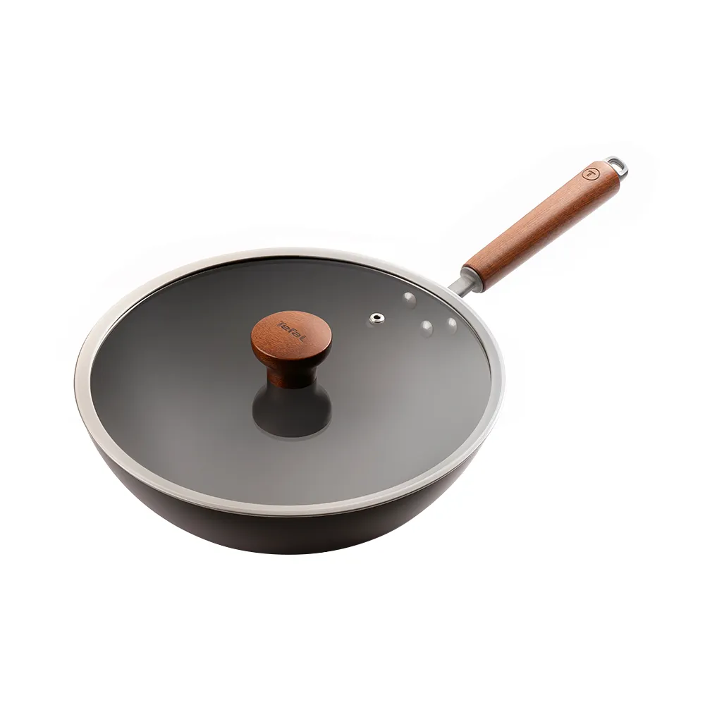 【Tefal 特福】先鋒系列30CM無塗層鑄鐵炒鍋_加蓋(鈦鐵鍋 安全無毒 物理不沾 不挑爐具 IH可用鍋)