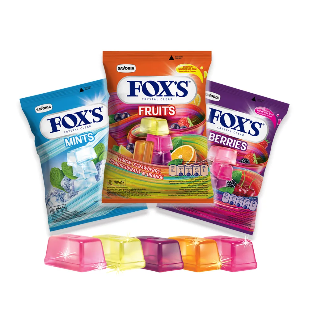 【FOXS】獨家水晶糖原汁水果糖90g*4入組(薄荷味/綜合莓果味/綜合水果味/綜合四季春水果茶味)
