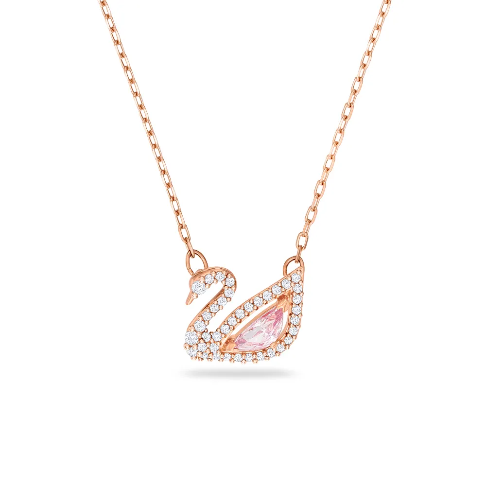 【SWAROVSKI 施華洛世奇】官方直營 Swan 項鏈 天鵝 粉紅色 鍍玫瑰金色 | 5469989
