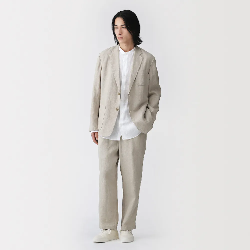 【MUJI 無印良品】男亞麻水洗錐形褲(黑色/原色/深藍)