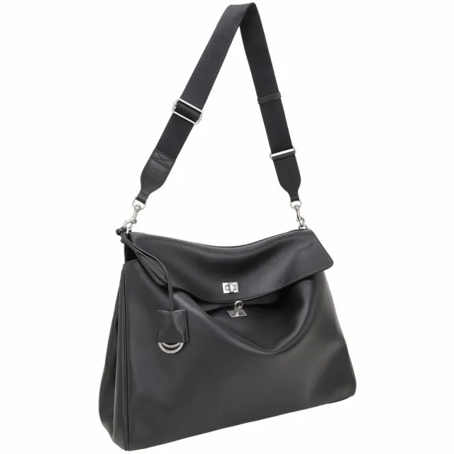 【Balenciaga 巴黎世家】Rodeo 中型 旋釦小牛皮垂墜肩/斜背包(黑色)