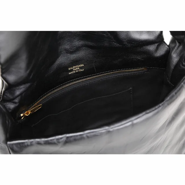 【Balenciaga 巴黎世家】Monaco Sling 小款 揉製小牛皮單肩枕頭包(黑色)