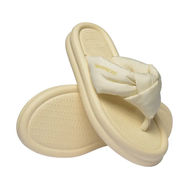 【havaianas 哈瓦仕】拖鞋 女鞋 夾腳拖鞋 雲朵 澎澎帶 厚底 增高 Over Puffed 燕麥奶 4150281-9256W