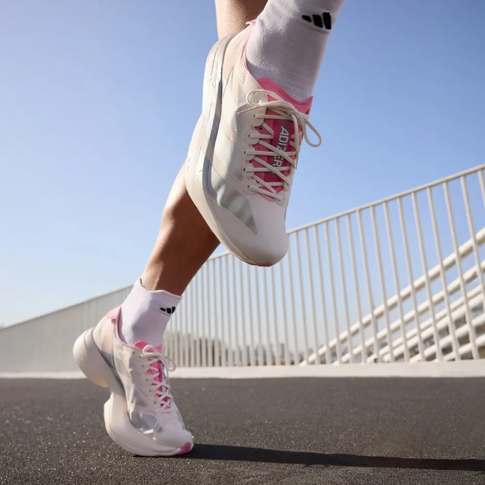 【adidas 愛迪達】ADIZERO ADIOS PRO 4 跑鞋(JQ4445 男鞋 跑鞋 輕量 慢跑鞋 櫻花主題配色)