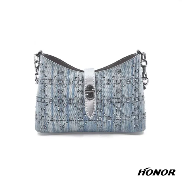 【HONOR 山形屋】輕奢燙鑽丹寧鍊帶肩背包-藍