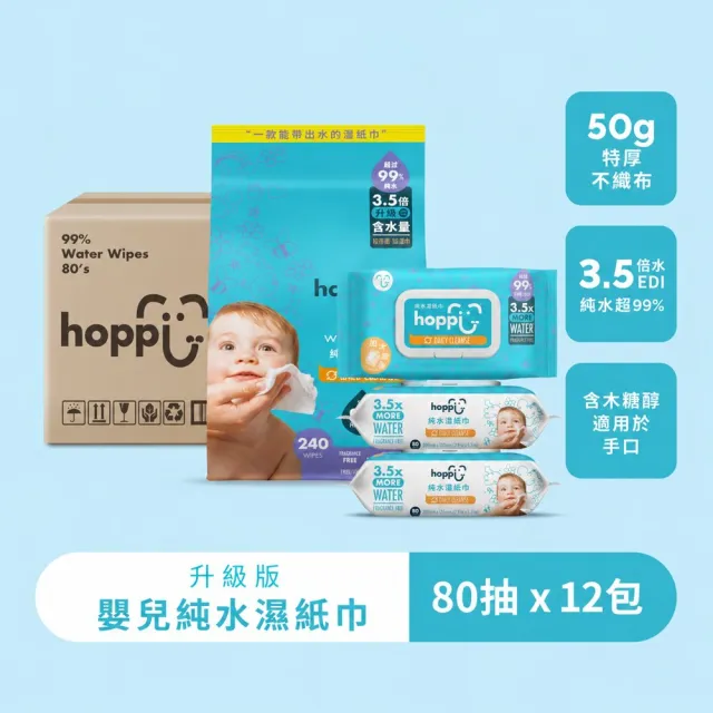 【Hoppi】嬰兒純水濕紙巾升級版80抽(12包箱購)