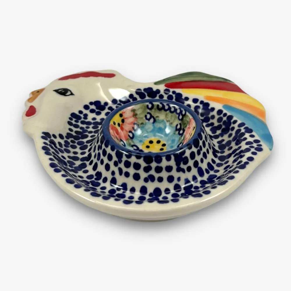 【波蘭陶】SOLO歐洲家居 正版原裝 波蘭原廠手繪 Manufaktura 12CM 水煮蛋杯 蛋托 早午餐 橘藍大花系列