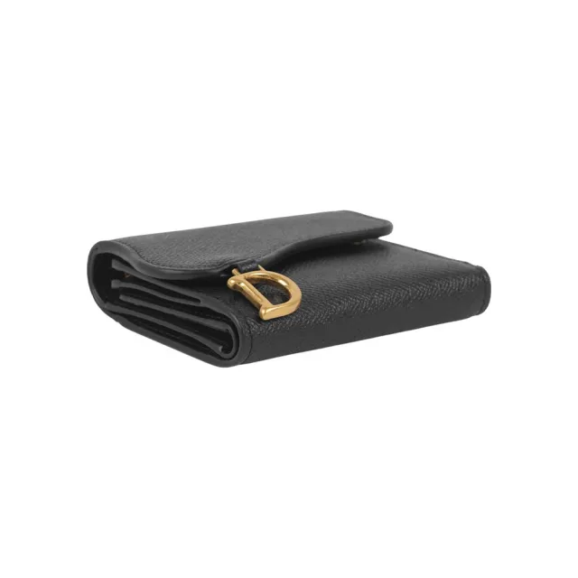 【Dior 迪奧】Lotus Saddle 金釦牛皮三折短夾(黑色)