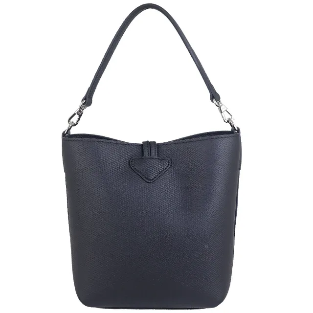 【LONGCHAMP】Le Roseau 牛皮側肩斜背兩用水桶包(黑色)