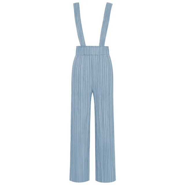 【巴黎精品】現貨+預購 三宅風皺褶衣服摺褲寬鬆闊腿褲寬褲摺衣彈力長褲顯瘦折衣大碼(寬鬆吊帶褲2色a1jb42)
