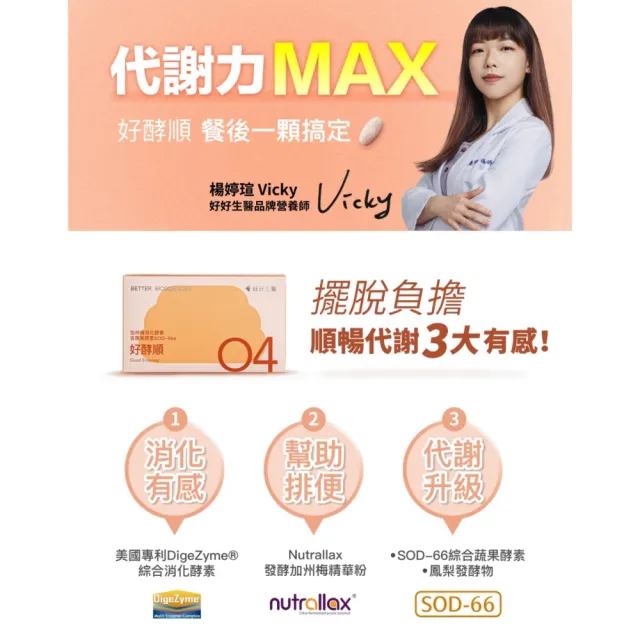 【好好生醫】加州梅消化酵素含蔬果酵素SOD-like『好酵順』八入組．30顆/盒（消化排便順暢、促進新陳代謝）