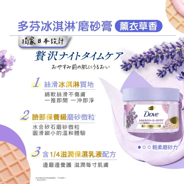 【Dove 多芬】618獨家★去角質冰淇淋身體磨砂膏4入(薰衣草/櫻花/藍莓/石榴/櫻花/楓糖餅乾/奇異果籽和蘆薈)