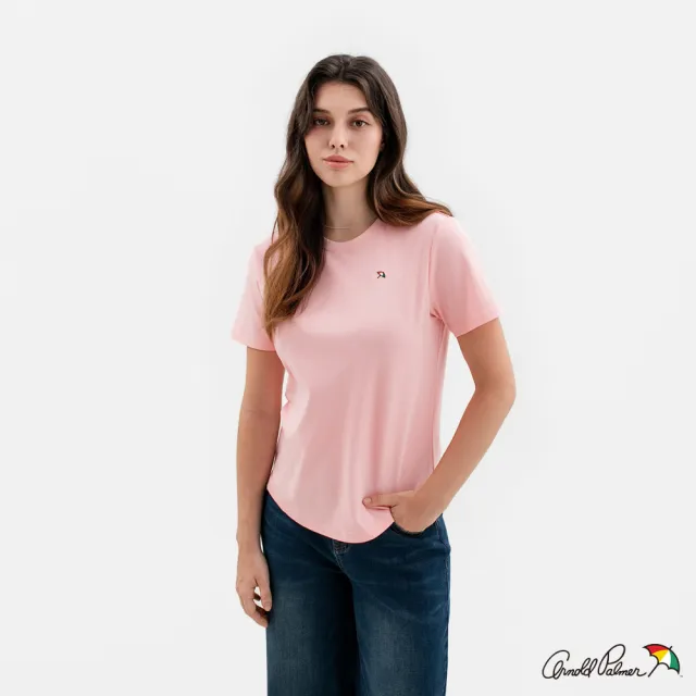 【Arnold Palmer 雨傘】女裝-小傘刺繡圓領短袖T-Shirt-粉紅色