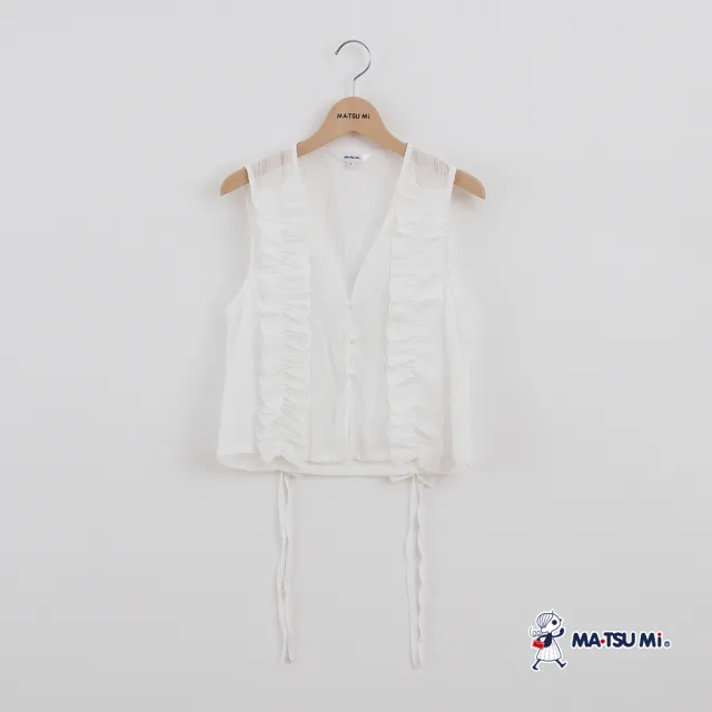 【MATSUMi】雙排荷葉摺邊綁帶造型短版背心