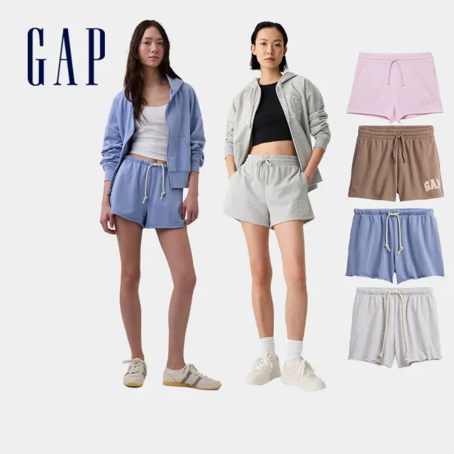【GAP】女裝 夏季 LOGO/毛圈布寬鬆運動短褲-多款任選(870535&887729)