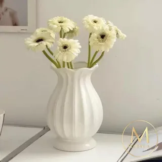 【Floral M】法式陶瓷露易絲緞面復古花瓶(花瓶/插花/玻璃瓶/花器/花盆/陶瓷花瓶/桌面擺飾/居家裝飾)