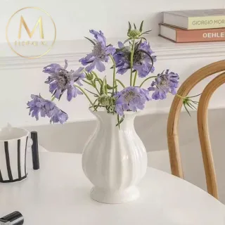 【Floral M】法式陶瓷露易絲緞面復古花瓶(花瓶/插花/玻璃瓶/花器/花盆/陶瓷花瓶/桌面擺飾/居家裝飾)